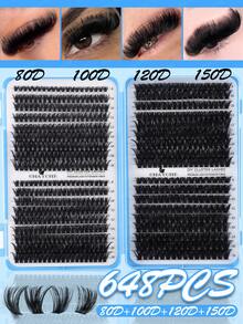 648/666/720pcs D Curl Clusters Lashes High Capacity Fake Eyelashes Book For Beginner Friendly, Thick Fluffy Diy Segmented Lashes Extensions Enlarge Eyes False Lash, Lightweigh, Reusable, Large Capacity Individual Eyelashes, Soft And Natural Look Mix Lash For 3d Effect Eyes Makeup Beauty, Diy At Home, Portable For Travel, East To Use For Daily Commuting, Night Party, Wedding Bridal Makeup - D - View 12