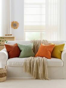 1pc/2pcs Set Semi-Circle Geometric Pattern Pillow Case, Canvas Circle Velvet Embroidery Crafted Square Cushion Cover, For Daily Use In Bedroom, Living Room, Sofa, Yard, Garden Decor, Without Core 30*50cm 45*45cm - Orange - View 5