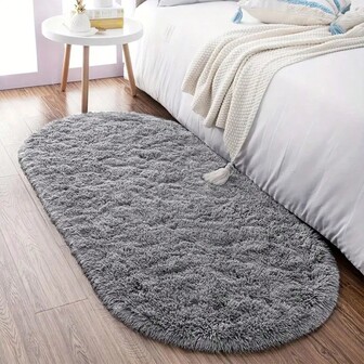 AimzzaSKY 1pc Oval Bedside Rug - Polyester Fiber, Fluffy Texture, Oval Shaggy Rug In Ins Style, Ideal For Bedroom Decor, Available In Multiple Sizes And Colors, Memory Foam, Resilient After Unpacking