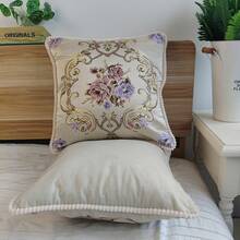 1 Vỏ gối trang trí thêu hoa, vỏ gối bằng vải satin polyester Jacquard phong cách Châu Âu, hình vuông 48*48cm, không bao gồm ruột gối - Nhiều màu - Xem 3