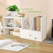 Desktop Shelf Storage Rack Multipurpose Bookshelf Desktop Organizer Home Interior Rack Supplies Extendable Wooden Tabletop Bookshelf Bookcase Office Desk Shelves For Books Cosmetic White