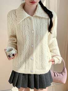 Áo len cardigan cổ khoét rỗng thiết kế Hàn Quốc mới thu đông dành cho nữ, áo len rộng rãi, ngọt ngào, mềm mại và ấm áp - trắng - Xem 6