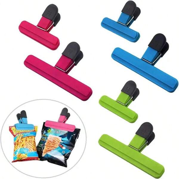 4pcs Silicone Food Bag Clips - Strong Sealer For Snacks, Coffee, Etc., Available In Multiple Colors, Essential For Kitchen Storage, Specifically Designed For Small-Sized Potato Chip Packaging Bags.