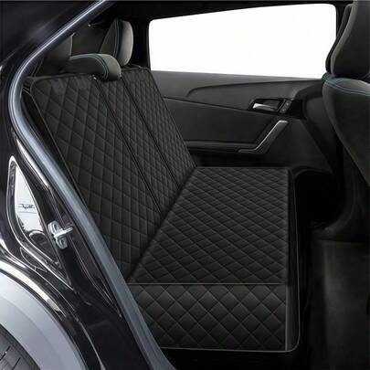 1 Stück schwarze Auto Rücksitzschutzauflage für Haustiere, wasserdicht, kratzfest und rutschfest, Autositzschoner, waschbare Haustierauflage zum Schutz der Autositze, mit Öffnungen und Aussparungen für Sicherheitsgurt und Mittelkonsole