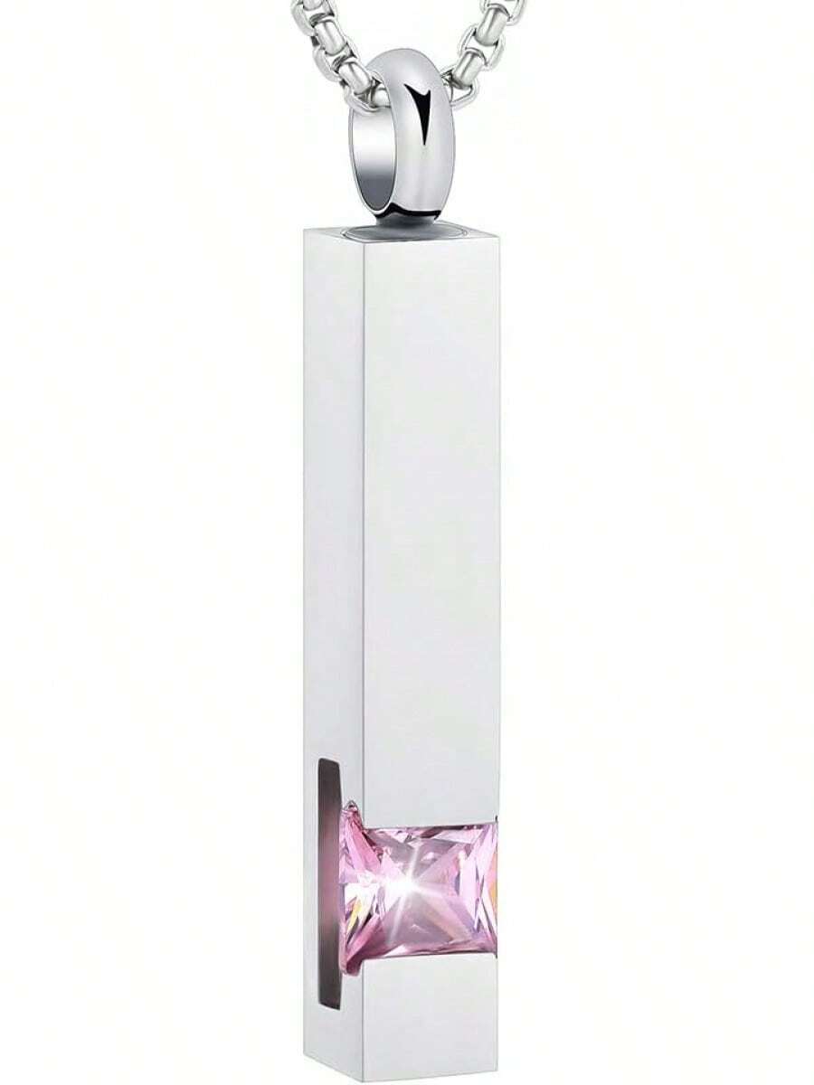 Nuevo-2025Oinsi Collar de urna de cremación con barra de cristal cuadrada multicolor para cenizas - Grabable - Piedra verde oliva. - Ver 1