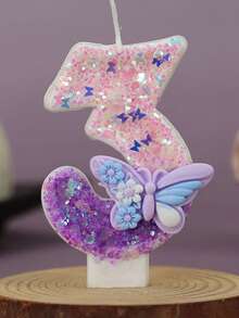 1支优雅蝴蝶数字生日蜡烛（0-9），适用于婚礼、周年纪念、迎婴派对、新娘送礼会、生日、乔迁派对 - 闪光蛋糕装饰品 - 石蜡蛋糕装饰用品 - 彩色 - 查看 2