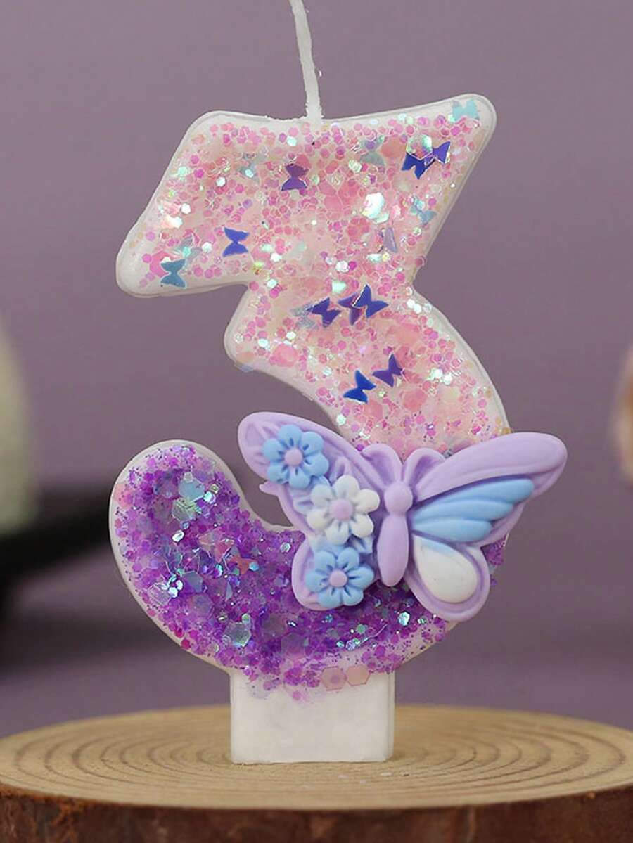 1支优雅蝴蝶数字生日蜡烛（0-9），适用于婚礼、周年纪念、迎婴派对、新娘送礼会、生日、乔迁派对 - 闪光蛋糕装饰品 - 石蜡蛋糕装饰用品