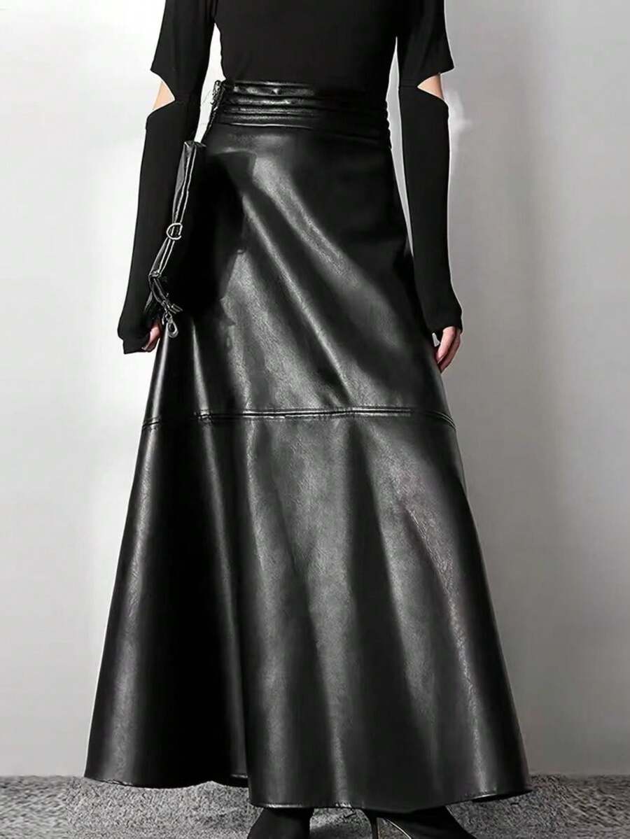 Slit Waist Slimming Fitted Pencil Skirt For Women - Black - View 1