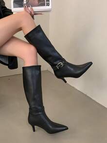 New Women's Thigh High Boots, Over-The-Knee High Shaft Boots, Autumn/Winter, Versatile, Leather Buckle Strap, Pointed Toe, Slim Stiletto High Heels,Kitten Heels