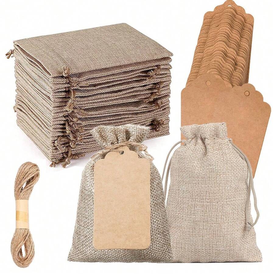 Brown Gift Bag And Hemp Rope Tag Combination, Christmas Advent Gift Bag, Suitable For DIY Weddings, Christmas Gifts, Parties, Jewelry Bags, Birthdays, Mother's Day, Valentine's Day, Halloween, Christmas Eve Decoration Accessories