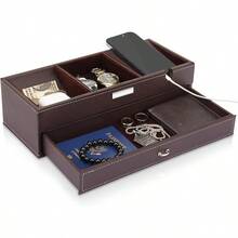 Mens Valet Tray Jewelry Storage Box For Men And Women 2 Layer Leather Nightstand Organizer Box For Keys Phone Wallet Coin Jewelry 2 Layer B Style Brown