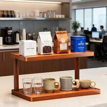 1件双层木质厨房收纳架，咖啡豆和咖啡杯展示架，多功能桌面收纳架，大容量厨房收纳架，调料架，茶杯和玻璃杯架，客厅和卧室零食书架，家居收纳装饰配件，适合作为礼物送给亲朋好友，节日礼物 - 彩色 - 查看 2