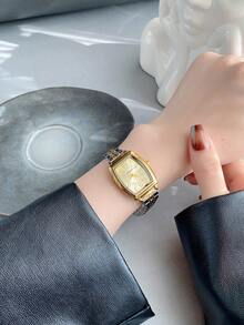 1 pieza de reloj de cuarzo con esfera digital cuadrada dorada para mujer, de moda, adecuado para uso diario y como regalo de cumpleaños - Dorado - Ver 2