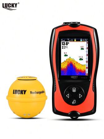 LUCKY FF1108-1CWLA 便携式无线探鱼器，可充电声呐传感器，45米水深探测，渔具