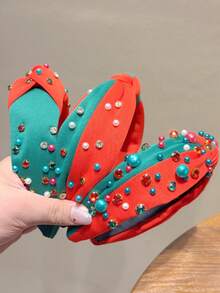 1pc Women's Christmas Pearl Headband, Rhinestone Decorated, Creative & Versatile Hair Accessory, Hair Band Hair Hoop