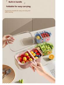 صندوق تخزين وجبات متعدد الطبقات، منظم مكتبي مفضل للمستخدمين، سلة تصريف قابلة للسحب، سلة غسيل الاستخدام للفاكهة/الخضروات مع غطاء، مناسب للغرفة والصالة