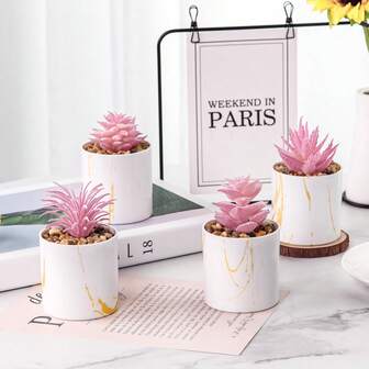 4pcs Artificial Succulent Plants - Office Desk Decor, Pink Home Decorations