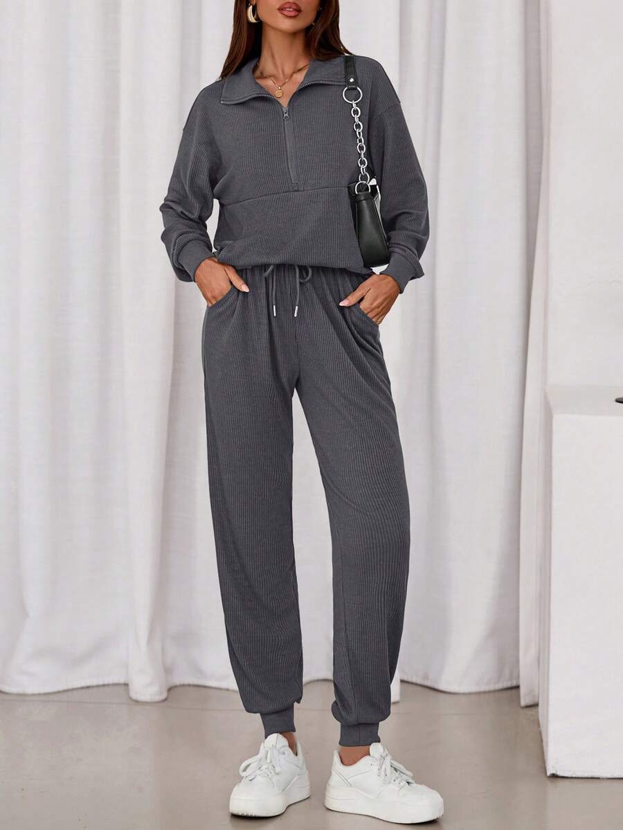 Women's Fall 2 Piece Lounge Sets Zip Up Sweatshirt Jogger Pants Sweat Track Suits Travel Going Out Outfit Winter Clothing Vacation  Spring Outfits For Women - 深灰 - 查看 1