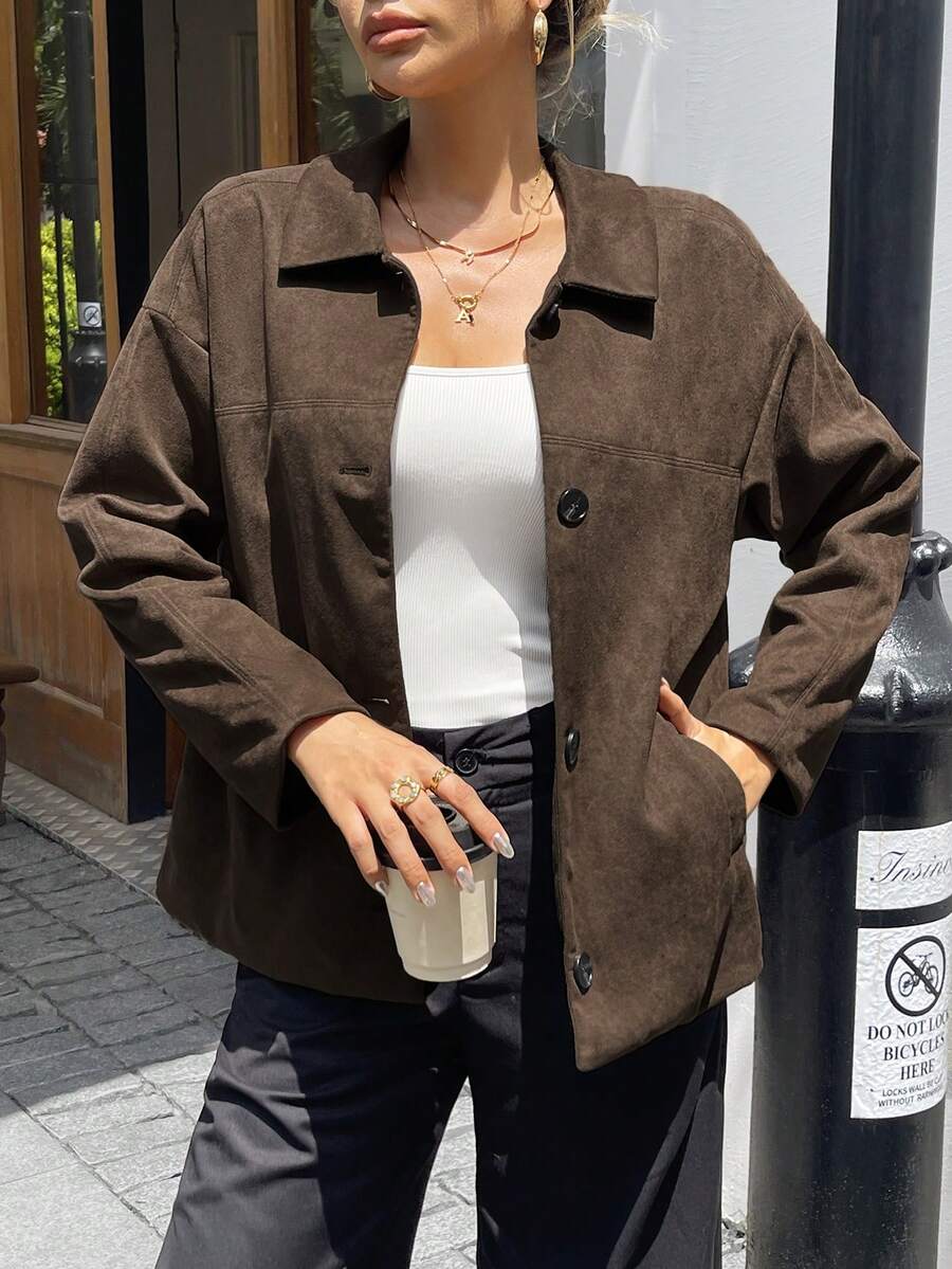 女士秋季休闲优雅圣诞皮大衣 - 棕色 - 查看 1