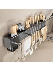 Kệ treo tường nhà bếp bằng thép carbon chịu lực - Không cần khoan, thích hợp cho gia đình hoặc nhà hàng để cất giữ dao, dụng cụ và thớt. Thiết kế tiết kiệm không gian với móc ABS, giá đựng đũa và giá treo khăn, thích hợp cho gia đình và cắm trại - Nhiều màu - Xem 7