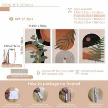 3pcs/Set Abstract Nature Oil Painting Print - Desert And Palm Leaves, Mid-Century Modern Bohemian Decor Suitable For Home Decor, Room Decor, Bedroom Decor, Living Room Decoration, Bathroom Decor, Wall Decor, Optional Wall Art With Frame