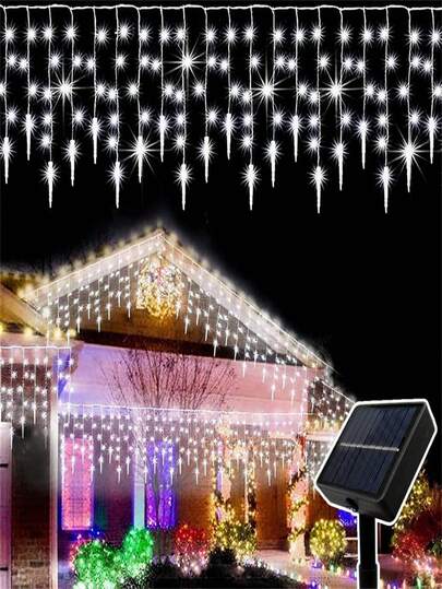 ضوء الثلج الشمسي - ستارة أضواء الجنية ، أضواء سلسلة ستارة الثلج المتدلية ، أضواء الثلج المائية الشمسية ، مثالية للحفلات والعطلات والزينة ، إضاءة خارجية (300 مللي أمبير)