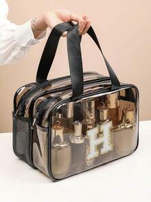 1个大容量旅行双层洗漱包，多功能化妆包，干湿分离洗漱收纳包，化妆品收纳袋，便携式化妆包，防水护肤品收纳包，浴室化妆包，简约风格手提包，沙滩包，适用于收纳护肤品、日常用品、口红、化妆刷、化妆笔、眼影、镜子、眼线笔、唇彩、护肤品、牙刷、牙刷杯、香皂、洗发水、梳子、手表、手机、项链、首饰、数码产品等。 - 黑色 - 查看 23