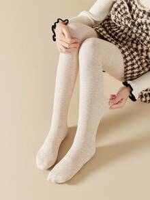 1/2件装 女童/儿童/幼儿保暖打底裤，纯色：白色、卡其色、肤色、杏色，紧身裤，卡通图案，竖条纹，波点图案 - 彩色 - 查看 6