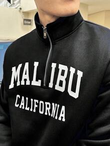 Manfinity Hypemode Sudadera con media cremallera y hombros caídos con gráfico de letras para hombre, otoño - Negro - Ver 4