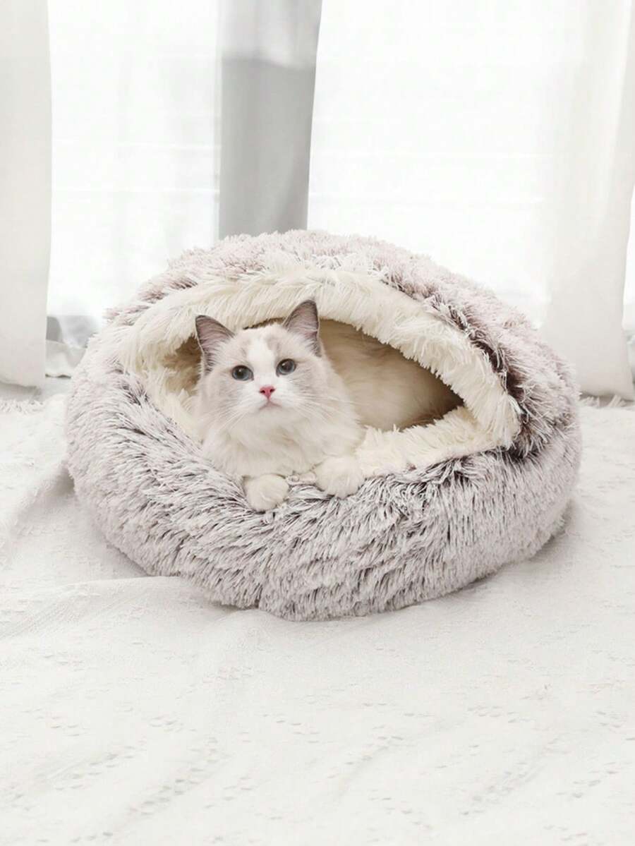 1pc Plush Cat Bed House, Washable Pet Cave Nest, Warm Pet Kennel For Cats, Rabbits, Small Dogs Indoor Use In Winter