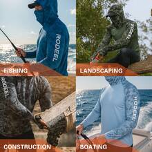 RODEEL Sun Hoodie Shirts W/ UV Detection Mask Neck Gaiter Thumbhole Men UPF 50+ Sun Protection Long Sleeve Lightweight Quick Dry Moisture Wicking Breathable Cooling Athletic Activewear For Outdoor Fishing Roofing Construction, Holiday Gift - 薄荷藍 - 查看 9