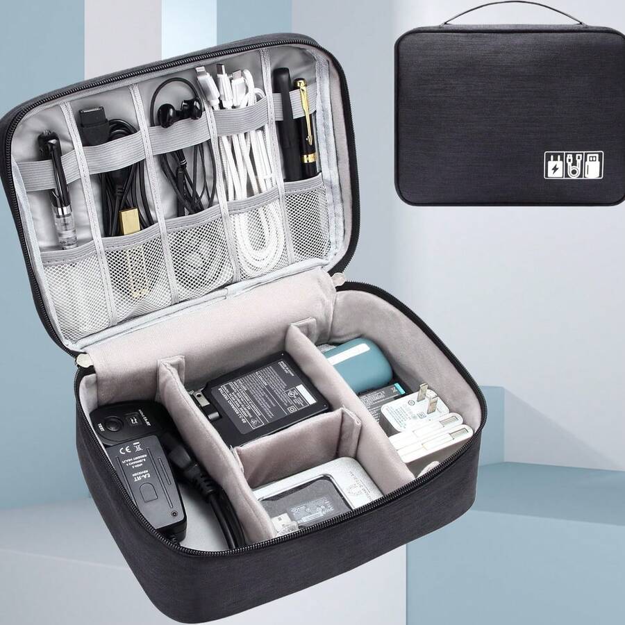 Multifunctional Mobile Phone Digital Accessories Storage Bag, Travel Storage Bag, Portable Travel USB Hard Drive Earphone Data Cable Storage Bag, Multifunctional Electronic Accessories Storage Bag - màu đen - Xem 1