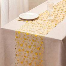 1 Roll Gold Star Sequin Tablecloth, 11x108 Inches, Polyester Material - No Assembly Required, Shiny White Background With Gold Stars, Suitable For Birthday Party, Wedding, Banquet Decoration, Celebration Events, Elegant Dining Table Setting, Machine-Made Fabric, Luxurious High-Quality Sequins, Home Decor - Multicolor - View 14