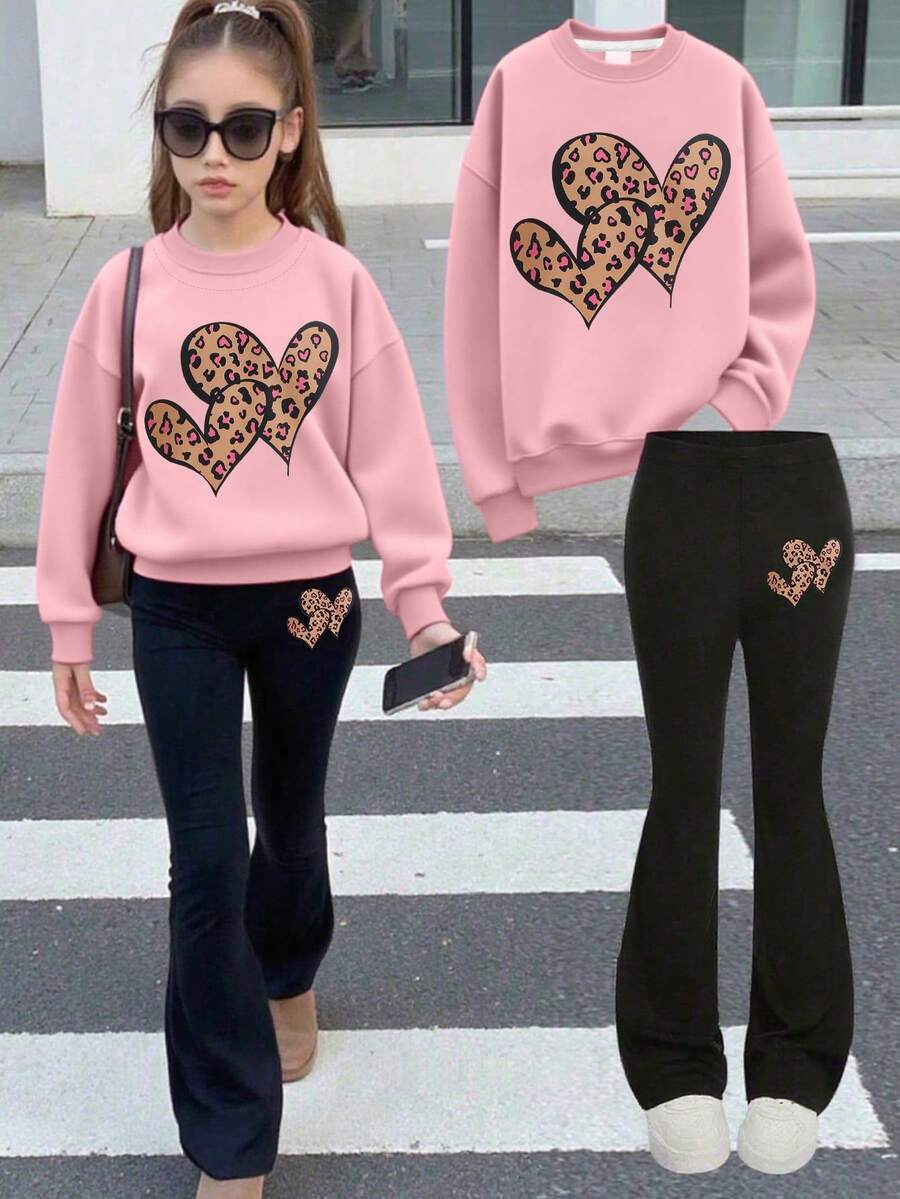2pcs Set Teen Girl Heart - Element Set, Comfortable Fabric, Spring & Autumn Street Activity & Daily Style - Pink - View 1