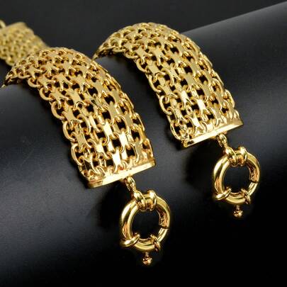 1 st. Hip Hop    Överdriven 14K GULDPLÄTTERAD Koppar Spänne Armband För kvinnor