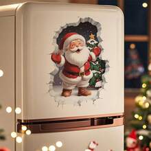 Pegatina de vinilo extraíble de Papá Noel rompiendo la pared para decoración navideña del hogar y la sala de estar, fácil de aplicar, pegatinas navideñas brillantes de PVC para la sala de estar, el dormitorio y la decoración del hogar