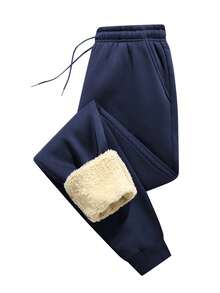 Men's Sherpa Trousers Winter Men's Trousers Thickened Sweatpants Outdoor Trousers Men's Fleece Sweatpants Outer Wear Warm Trousers - Blue - View 3