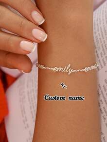 Customized Multi-Name Letter & Number Pendant Necklace, Stainless Steel Exquisite Clavicle Chain, Personalized Gift For Family, Couples, Pets - Multiple Name Bracelets - View 3