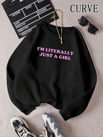 Sudadera de cuello redondo con estampado gráfico casual para mujer de talla grande