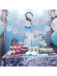2 piezas Guirnalda de banderines con copos de nieve de invierno, decoraciones de fiesta de cumpleaños de Frozen, banderines de copos de nieve de invierno con purpurina plateada para decoraciones de mundo invernal - Multicolor - Ver 2