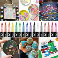 24 色丙烯颜料马克笔，软毛笔尖丙烯笔，速干防水丙烯马克笔，适用于画布、岩石绘画、木材、石材、玻璃、陶瓷、纺织绘画、DIY 工艺品，非常适合返校礼物、返校、学校用品