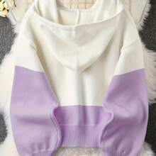Women's Gradient Color-Block Hooded Sweater Cardigan - Cropped Button-Front Jacket With Chest Pocket, Medium Stretch For Fall/Winter Layering, Soft White To Tones (Office To Casual Outfits) - Easy-Care Sweater Gym Clothes Women Leggings Winter Clothes For Women Glowmode - Sky Blue - 查看 2
