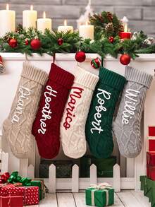 Personalized Handmade Knitted Knitted Letter Name Christmas Stockings, Christmas Decoration, Christmas Gift Storage, Knitted Socks, Best Gift For Kids, Family, Friends - Multicolor - View 7