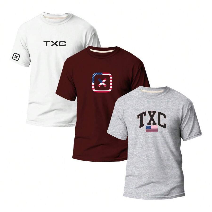 Kit 3 Camisas Txc Masculina Camisetas Variáveis Country Rodeio Texas - branco/vinho/cinza - Visão 1