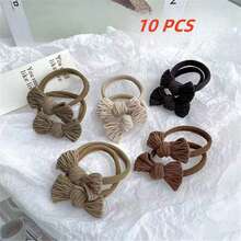 10pcs Girls' Velvet Hair Ties With Bowknot, High Elasticity Without Hurting Hair For Daily Use, All Seasons