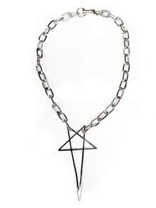 1pc Fashionable Creative Star Cone Geometric Pendant Necklace, Minimalist Gold/Silver Unisex Necklace Suitable For Party, Gathering, Outing, Performance, Music Festival, Daily Outfit Matching