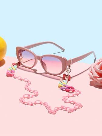 1 st akryl vintage ovala bågar modeglasögon för tonåringar i åldrarna 12-16 och 1 akrylöglekedja, lämplig för matchande outfits