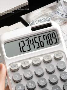 1pc Dual Power Ombre Color Calculator, 12-Digit Wide Screen Display, Flexible Mechanical Keys, Large Size Body, Solar + Battery Powered, Suitable For School, Exam, Office, Front Desk - Single Piece - View 3