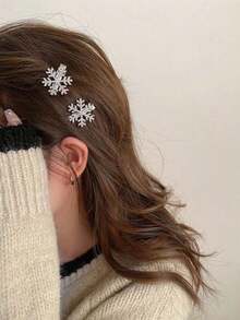 6/10/20pcs Women Silver Snowflake Faux Pearl Hair Clips Winter Hair Accessories Rhinestone Small Claw Clips Bangs Clips Sweet Elegant Daily Wear Hair Clips, Snowflake Hair Accessories, New Year Essential Hair Claws Hair Barrettes, Christmas, Looks Of Party - 銀色 - 查看 8