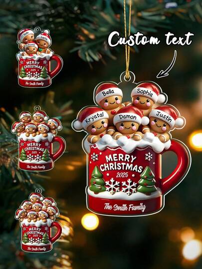 Personalized Custom 2-9 Names Christmas Ornament - Custom Text Pendant, Acrylic Material, Smooth Finish - Great For Christmas Tree Decoration, Family Holiday Gifts, Home Festive Decor - Suitable For Adults, Kids, Newlyweds, Gift Recipients - Gingerbread Theme, Christmas Keepsake, Holiday Accessory,Personalized Christmas Ornament,Custom Christmas Tree Decor,Christmas Gift ,Personalized Gifts